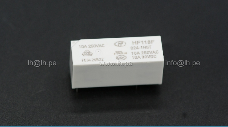 HF118F/024-1H5T                  Rele Miniatura SPST-NO, bobina 24VDC, 10A/250VAC, 4 Pines, marca HONGFA