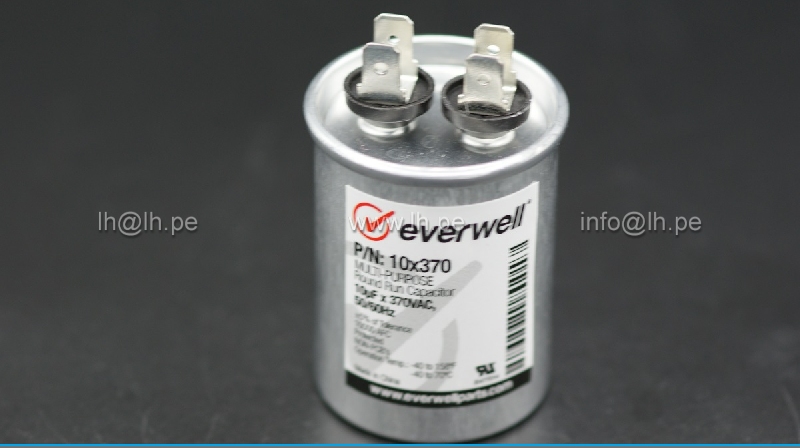 P/N: 10X370                       Capacitor metalizado 10uF 370VAC, 50/60Hz, EVERWELL
