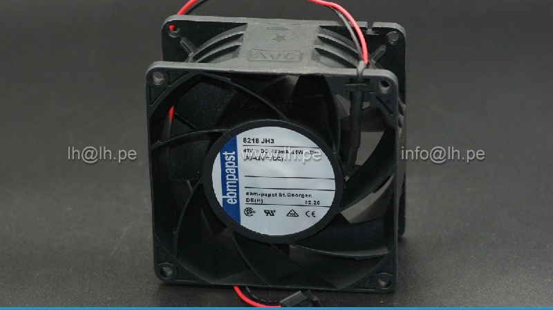 8218JH3 2C                   Ventilador axial 48VDC, 520mA, 25W, 80x80x38mm, 2 cables y conector, Marca Ebm-Papst