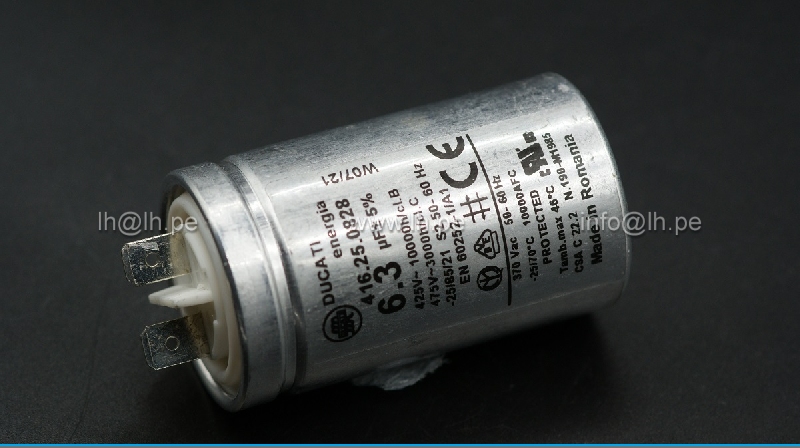 4.16.25.08.28            Condensador para motor de trabajo 6.3uF, 425/475V, DUCATI