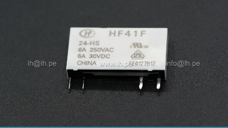 HF41F/24-HS                Relé electromagnético, SPST-NO, bobina 24VDC, 6A, Marca Hongfa