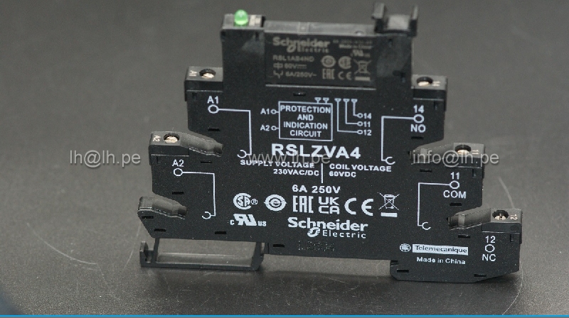 RSLZVA4                   Relay interfase RSL1AB4ND y zócalo; 6A; 250V, para raíl DIN; agarres de tornillo; Señalización: LED, Marca: Scheider