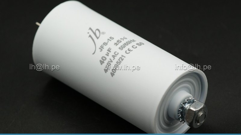JFS15A6406J000000BB                 Capacitor para motores, de trabajo; 40uF, 450VAC, 50/60Hz, JB Capacitor