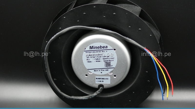F175B1-062-D0750 Rev. 4               Moto ventilador 175x175x69.3mm 48VDC, 5.3A, 254.4W, con 4 cables, Minibea