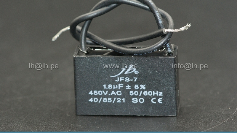 JFS7A6185J000000B                     Condensador de polipropileno 1.8UF, 450VAC, 2 cables