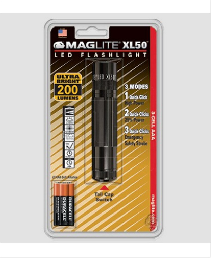 XL50S301C    Maglite XL50 LED Flashlight (Black, 200 Lumen, Blister Packaging)