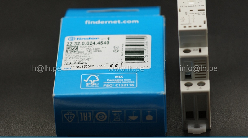 22.32.0.024.4320                     Contactor 2-polar de instalación, 25A, 24VAC, NA x2, Marca Finder