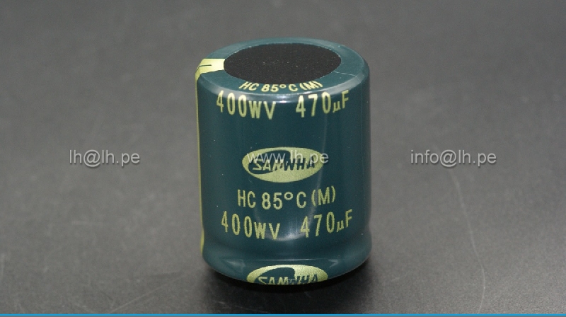 HC2G477M35040HA                     Condensador electrolítico 470uF, 400VDC, 35x40mm, marca Samwha