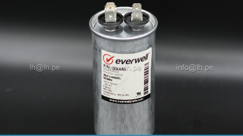 P/N: 30X440                Capacitor metalizado 30uF 440VAC, 50/60Hz, EVERWELL