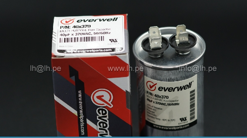 P/N: 40X370                   Capacitor metalizado 40uF 370VAC, 50/60Hz, EVERWELL