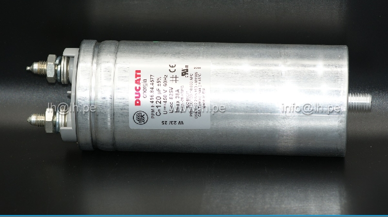 416.84.4577                      Capacitor metalizado monofásico; 120uF;  450VAC, 825VDC, DUCATI