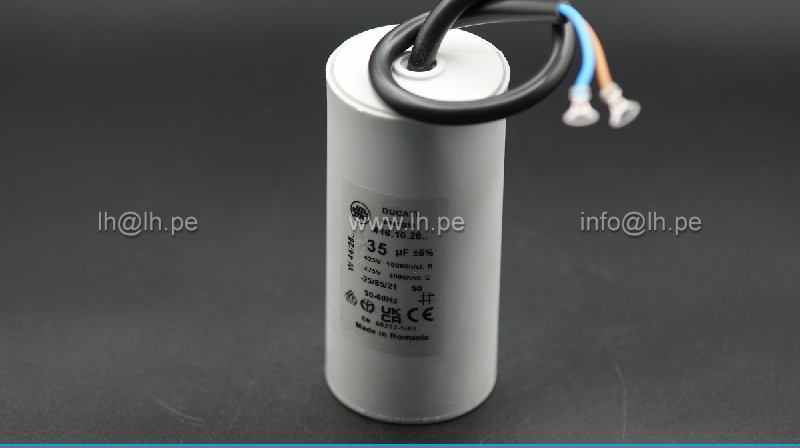 416102892                      Condensador para motores, de trabajo; 35uF, 425/475VAC, con cable y terminal, Ducati Energia