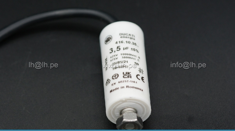 416103514             Condensador para motor de trabajo 3.5uF, 425/475VAC, marca Ducati