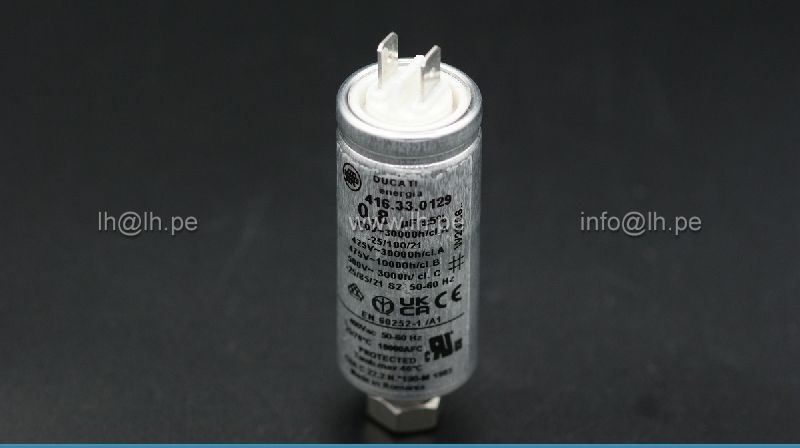 416330129             Capacitor metalizado 0.8uF, 400VAC, 25x60mm, marca Ducati