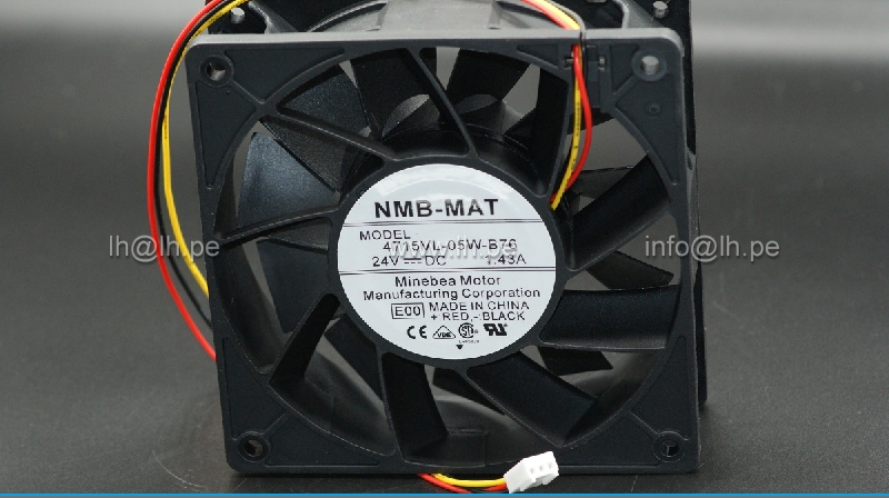 4715VL-05W-B76              Ventilador axial DC, 24VDC, 1.43A, 120x120x38mm, con salida de 3 cables y conector; Marca: MMB-MAT