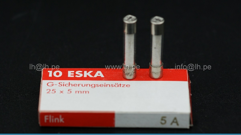 525.624             Fusible vidrio arenado F 5A, 250VAC, 5x25mm, Rapido, ESKA