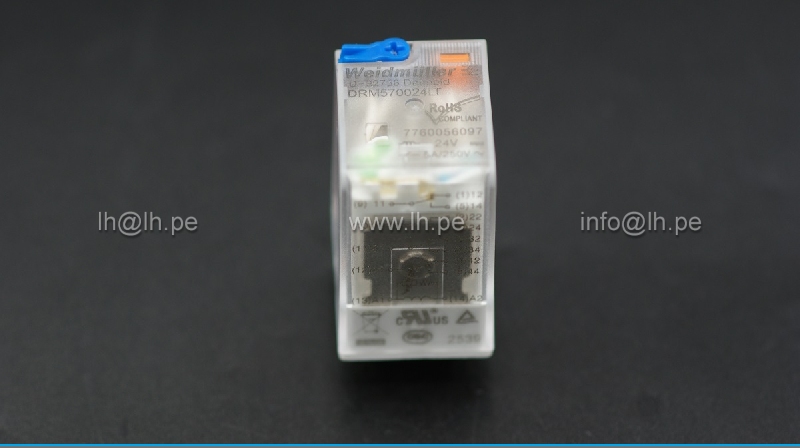7760056097 DRM570024LT                        Rele electromagnético 4PDT, Bobina 24VDC, 14 Pines, LED, marca WEIDMÜLLER