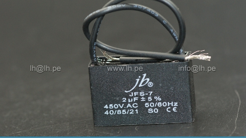 JFS7A6205J000000B                            Condensador para motor de trabajo 2uF, 450VAC, 2 cables, marca JB