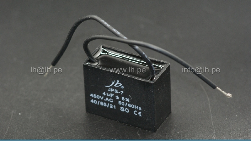 JFS7A6405J000000B                          Condensador de polipropileno 4uF, 450VAC, 2 cables, marca JB