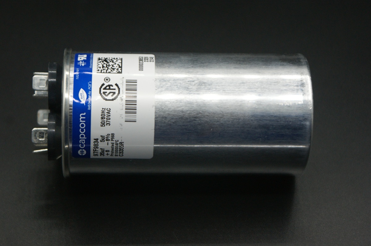 97F9834                      Motor Run Capacitor, Metallized PP, Can, 35 µF, ± 6%, Panel Mount, 370 V