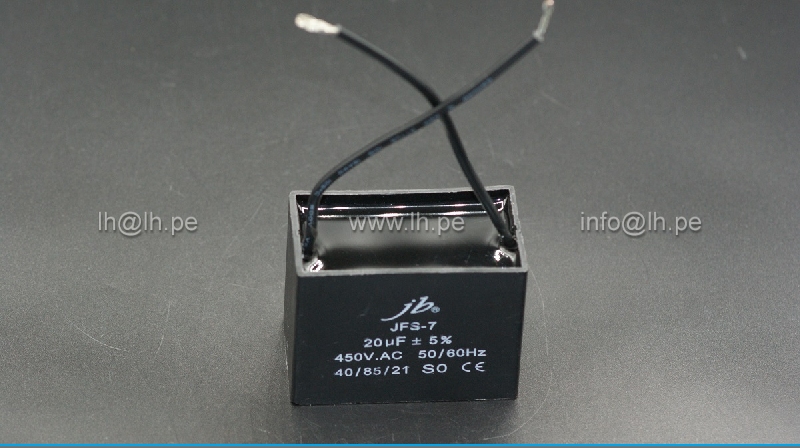 JFS7A6206J000000B                  Condensador para motores, de trabajo; 20uF, 5%+/- 450VAC, 50/60Hz, JB Capacitor