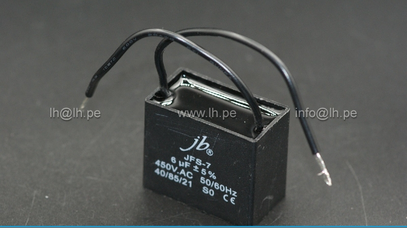 JFS7A6605J000000B                                         Condensador para motor de trabajo 6uF, 450VAC, 2 cables, marca JB
