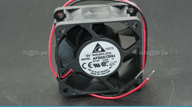 AFB0612HH-A                  Ventilador axial DC, 12VDC, 0.20A, 60x60x25mm, con salida 2 cables, Delta