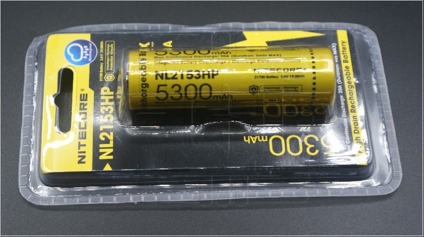 NL2153HP                        Batería recargable Li-ion, 3.6V, 5300mAh, 21700, Nitecore