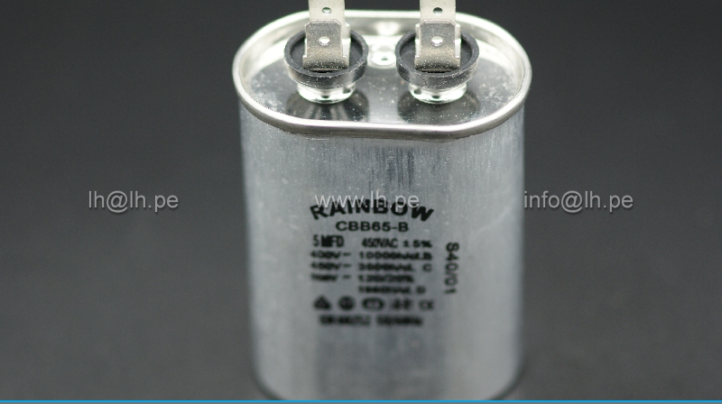 CBB65-B 5UF 450V                               CAPACITOR DE ARRANQUE 5UF, 450VAC, MARCA RAINBOW