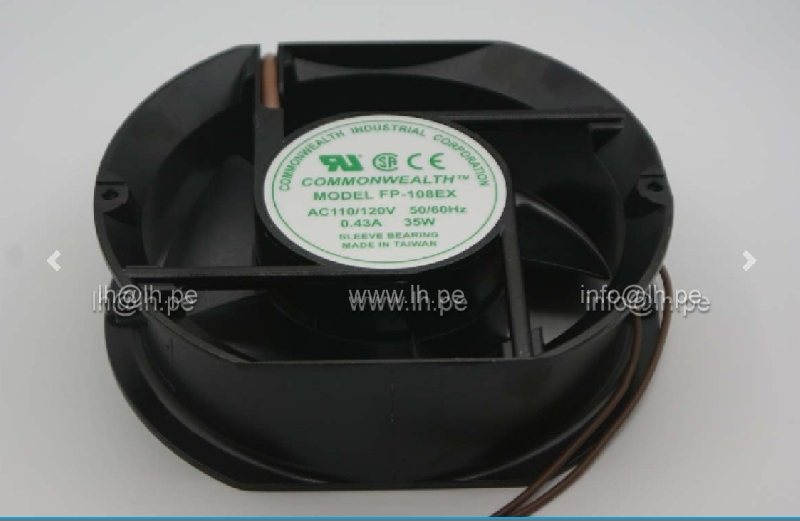FP-108EX                      Ventilador axial AC110/120V, 0.43A, 50/60Hz, 172x150x51mm, marca COMMONWEALTH