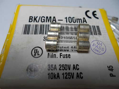 BK/GMA-100MA GMA-100MA  Fusibles 250VAC .1A Fast Acting