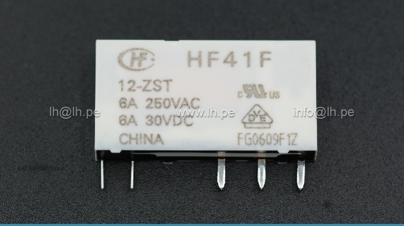 HF41F/012-ZST                     Rele electromagnético, Bobina 12VDC, 5 Pines, 6A/250VAC, marca HONGFA