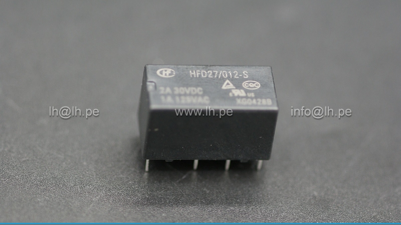 HFD27/012-S                   Rele miniatura 12VDC, 8 Pines, 2A/250VAC, HONGFA