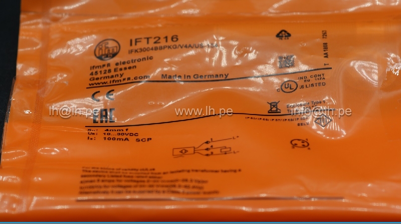 IFT216 IFK3004BBPKG/V4A/US-104                  Sensor interruptor de proximidad, rango 4mm, 10-30VDC, marca IFM