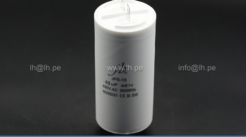 JFS15A6456J000000B                    Condensador para motor 45uF, 450VAC, 2 pines, fijación perno, marca JB