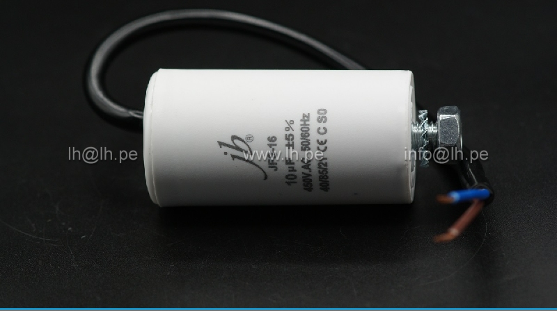 JFS16A6106J000000B                      Condensador para motores, de trabajo; 10uF, 450VAC, con Salida de cables, JB Capacitors