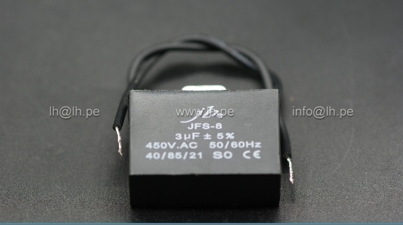 JFS8A6305J000000B                     Condensador para motores, de trabajo; 3uF, 450VAC, 50/60Hz, JB Capacitors