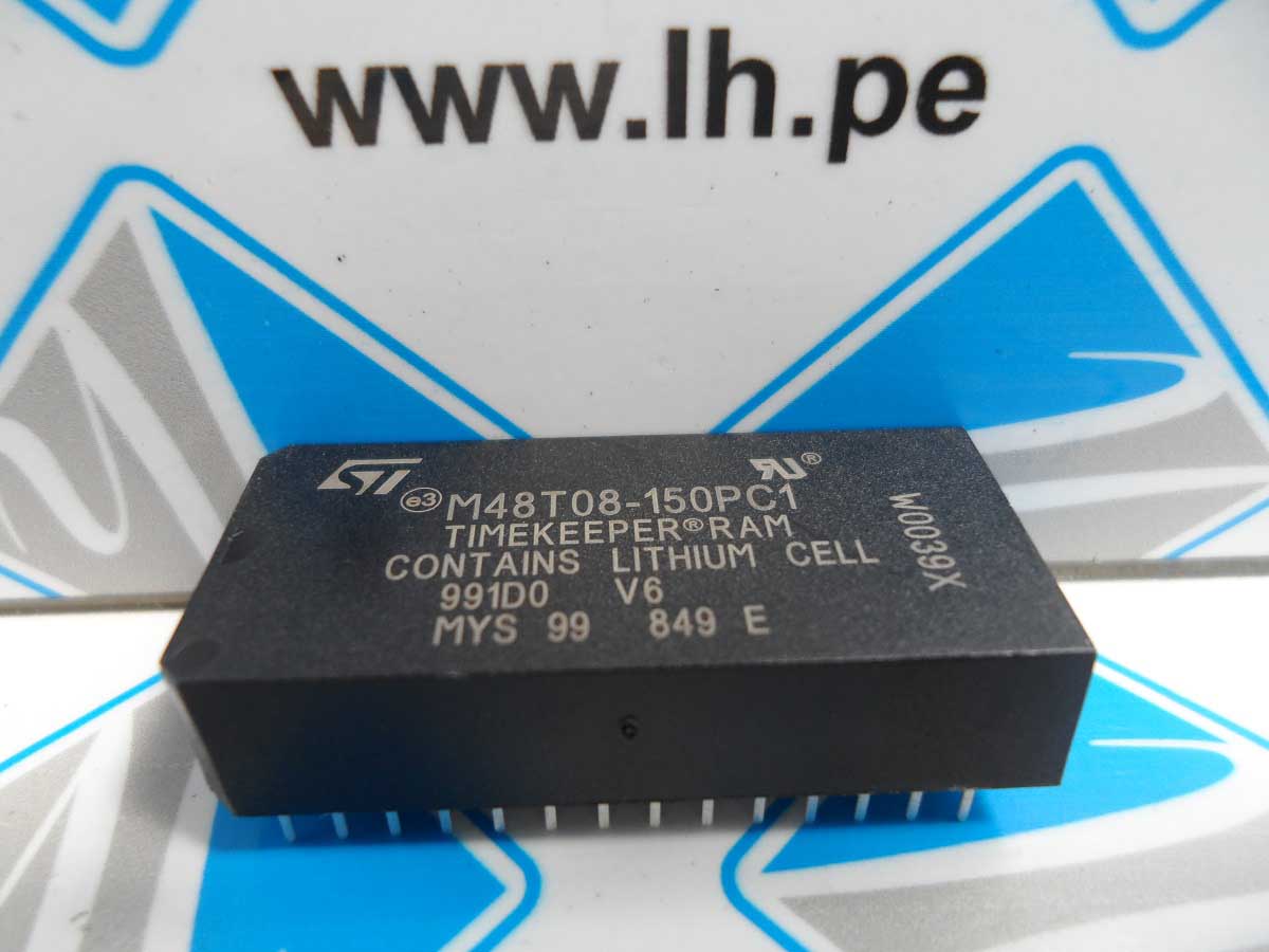 M48T08-150PC1         Circuito RTC, interfaz parallel, NV SRAM, PCDIP28, 4.75-5.5V, 64kbit
