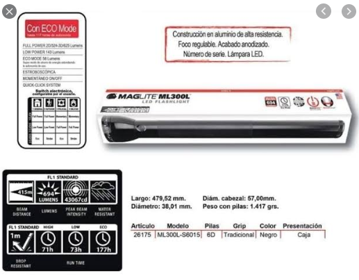 ML300L-S6015            Linterna de mano 6 Pilas tamaño D; LED Flashlight (Black)