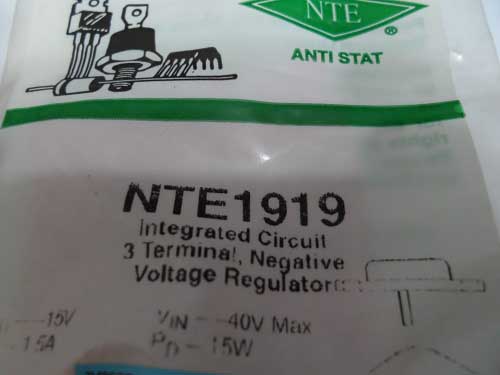 NTE1919  REGULADOR  VOLTAGE REGULATOR NEGATIVE -15V IO=1.5