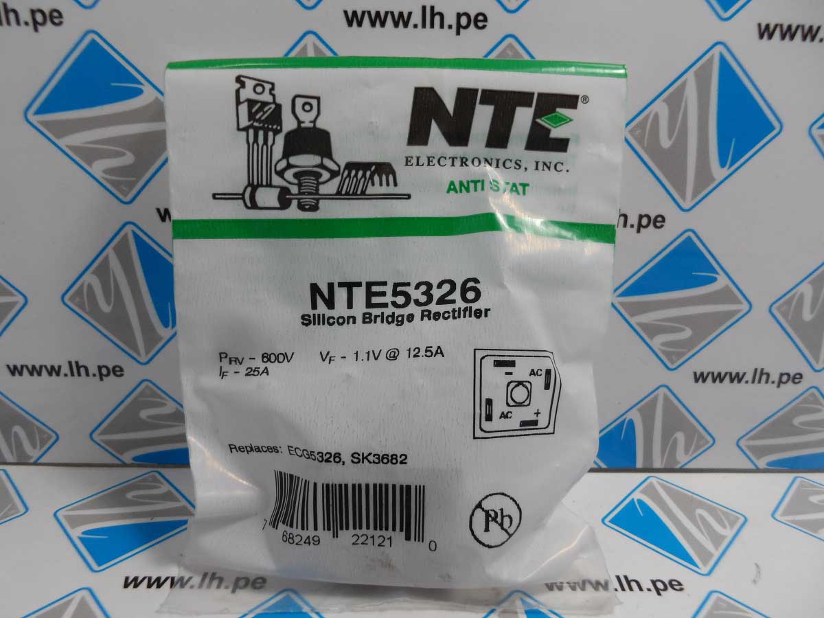 NTE5326            Puente rectificador unifase, 600V, 25A, max. 400A, THT