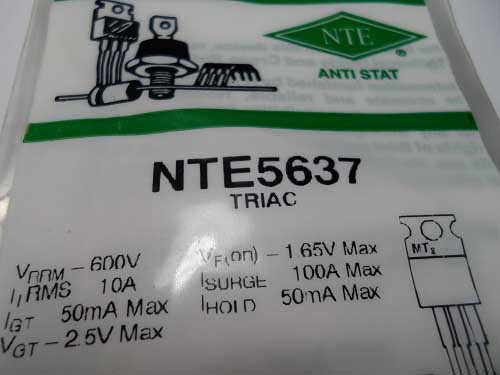 NTE5637    600 Volt 10A TRIAC TO220