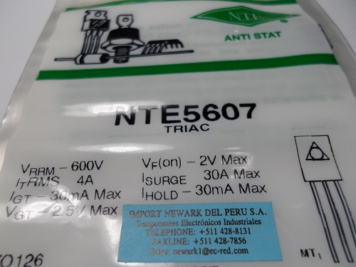 NTE5607  TRIAC,600V V(DRM),4A I(T)RMS,TO-126