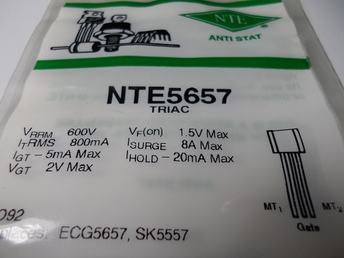 NTE5657 are 800mA sensitive gate TRIACs in a TO92 type package d