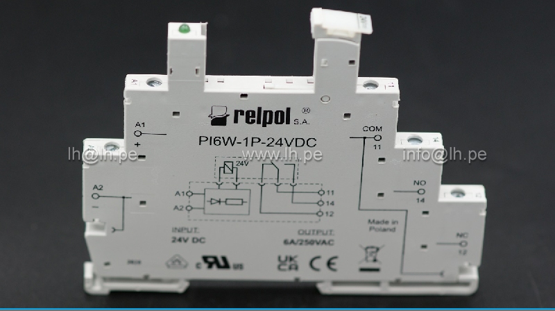 PI6W-1P-24VDC                   Base interfaz 5 PIN, 6A; 250VAC; para raíl DIN; agarres de tornillo, RELPOL