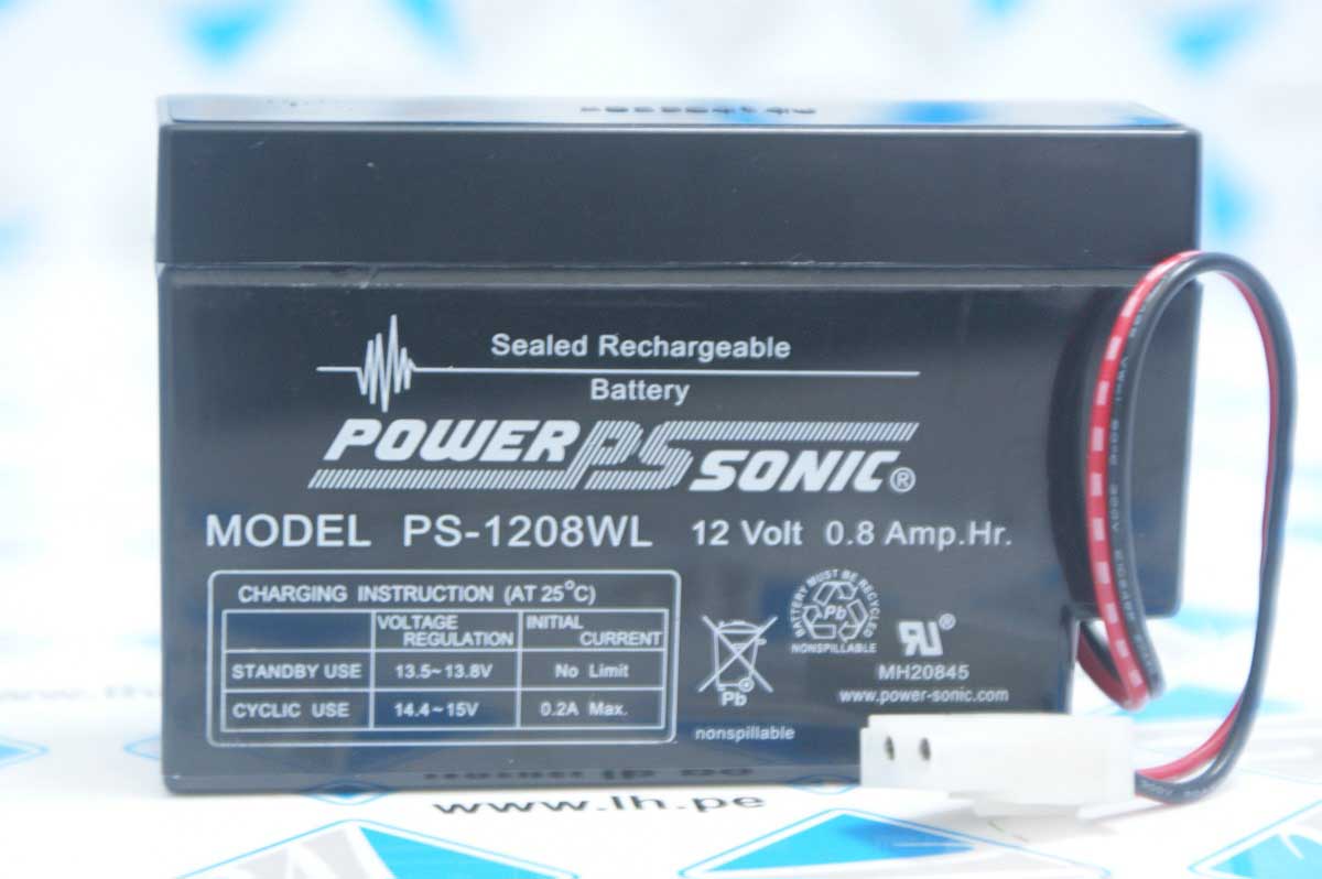 PS-1208WL                 Batería recargable, plomo ácido sellado (SLA), 12VDC, 0.8Ah