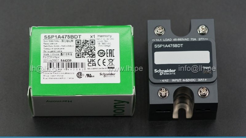 SSP1A475BDT                   Relé stado solido entrada 4-32VDC, 75A, output 48-660VAC, marca Schneider