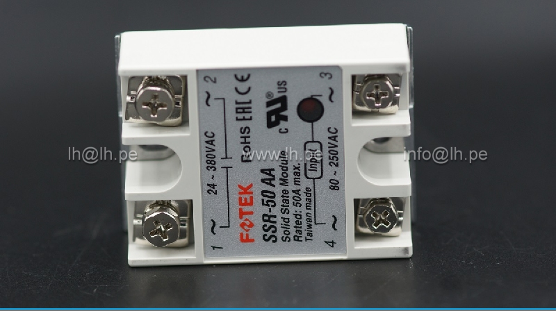 SSR-50AA                  Rele stado solido monofásico 50A, Iput 80-250VAC, 24-380VAC, FOTEK