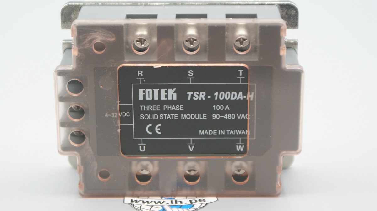 TSR-100DA-H                      Relé de estado sólido SSR trifásico 4-32VDC Carga 90-480VAC; FotekRelé de estado sólido SSR trifásico 100A; 4-32VDC Carga 90-480VAC; Fotek