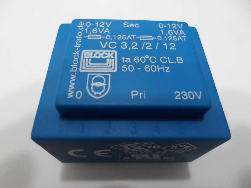 VC3.2/2/12 PCB mount transformer,3.2VA 2x0-12V o/p